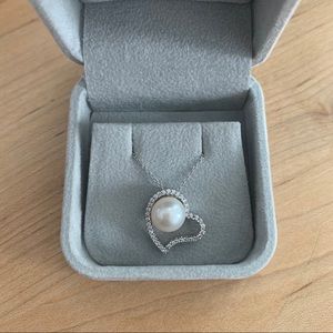 Freshwater Pearl and Diamond Heart Necklace